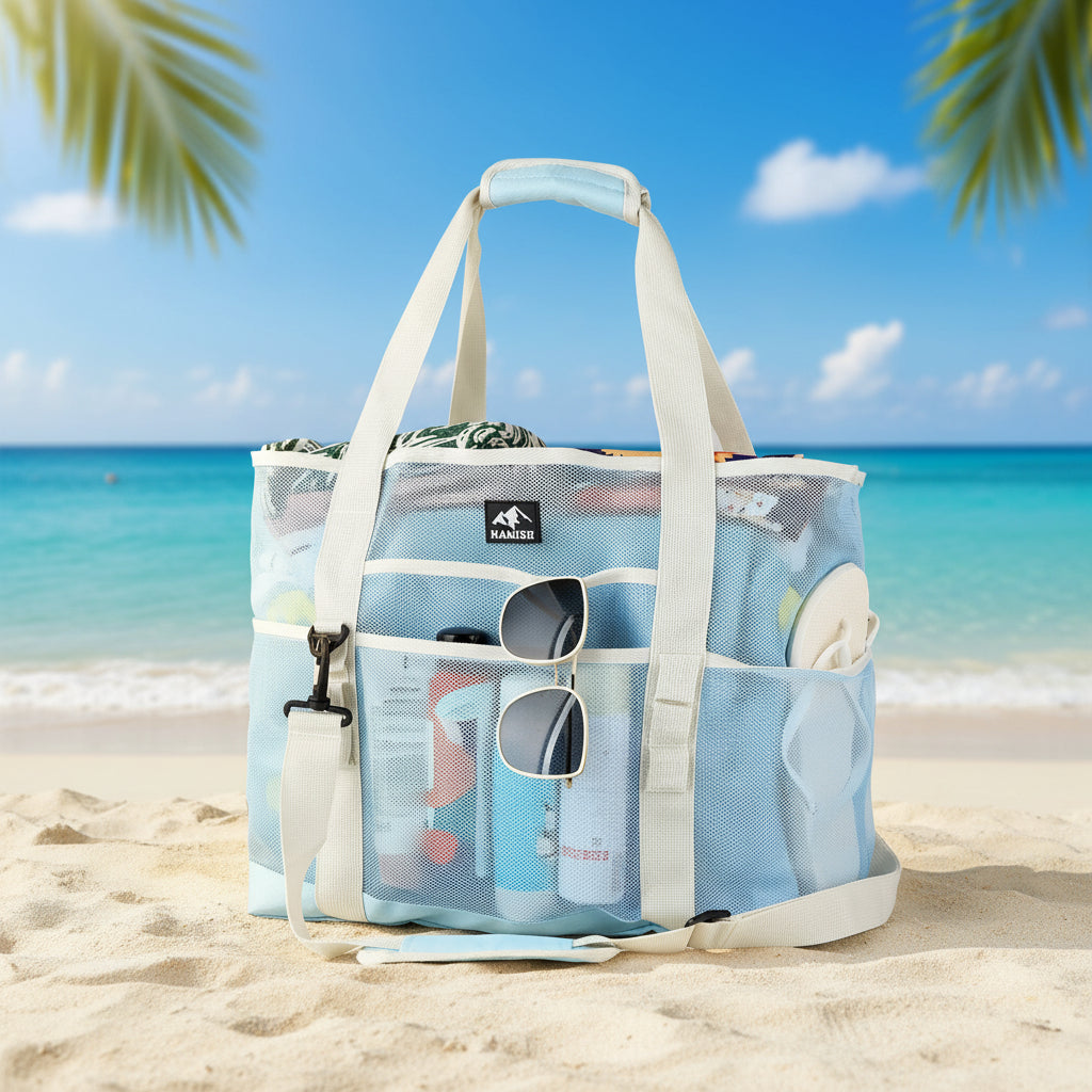 HAMISH 40L Mesh Beach Bag – Waterproof, Foldable & Multipurpose